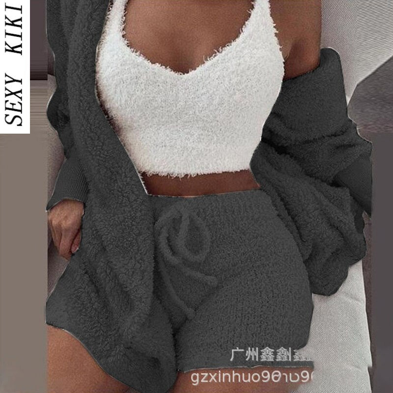 1+1 gratis   3-Delige Set Warme Zachte Fleece Huiskleding Pyjama's