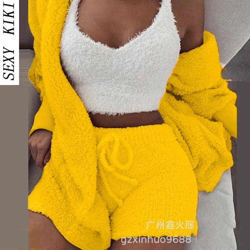 1+1 gratis   3-Delige Set Warme Zachte Fleece Huiskleding Pyjama's