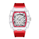 Stijlvol Wijnvatvormig Quartz Horloge voor Heren – Transparant Design, Waterdicht