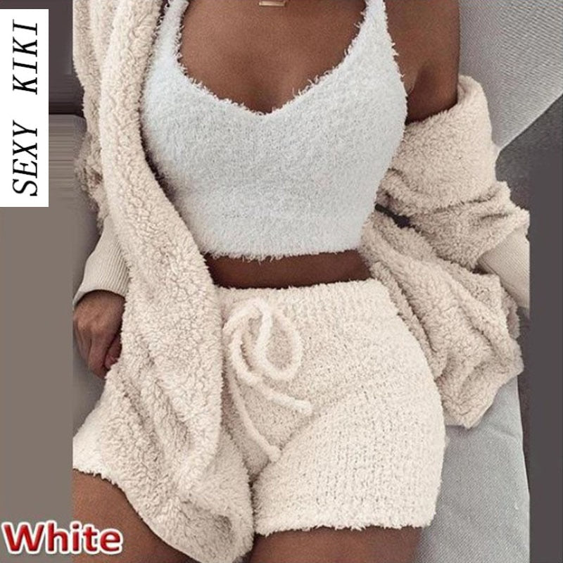 1+1 gratis   3-Delige Set Warme Zachte Fleece Huiskleding Pyjama's